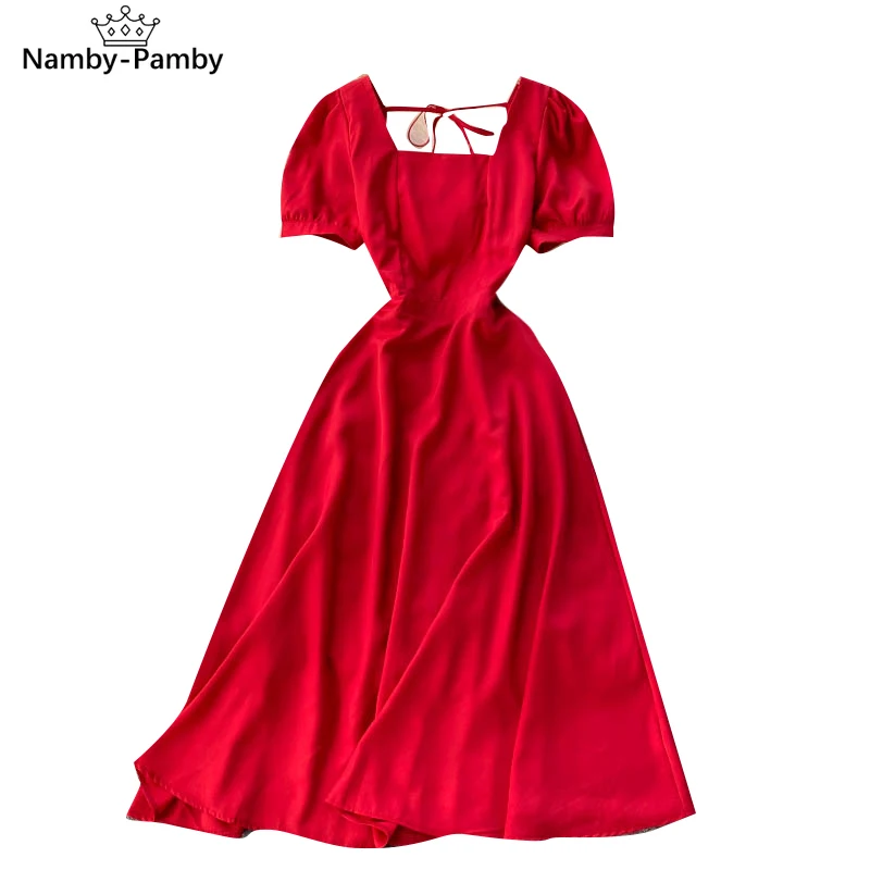 2021 Spring French Retro Vestidos Women's Square Collar Puff Sleeve Slim Slimming Pure Color Temperament Midi Dress C670
2021 Spring French Retro Vestidos Women's Square Collar Puff Sleeve Slim Slimming Pure Color Temperament Midi Dress C670