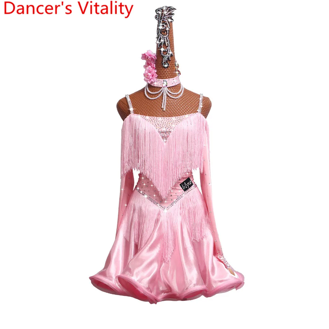 Custom Made Latin Dance Competition Costumes Performance Clothing Adult Women Rumba Samba Dance Sparkling Diamond Tassel Dress
Custom Made Latin Dance Competition Costumes Performance Clothing Adult Women Rumba Samba Dance Sparkling Diamond Tassel Dress