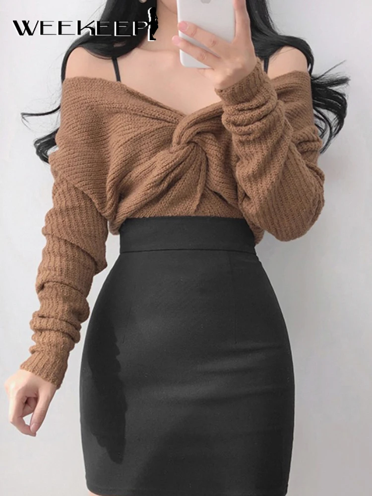 Weekeep Elegant Solid Front Cross Chest Sweater Women Sexy Off Shoulder Long Sleeve Loose Jumpers Korean Street Style Casual Top
Weekeep Elegant Solid Front Cross Chest Sweater Women Sexy Off Shoulder Long Sleeve Loose Jumpers Korean Street Style Casual Top