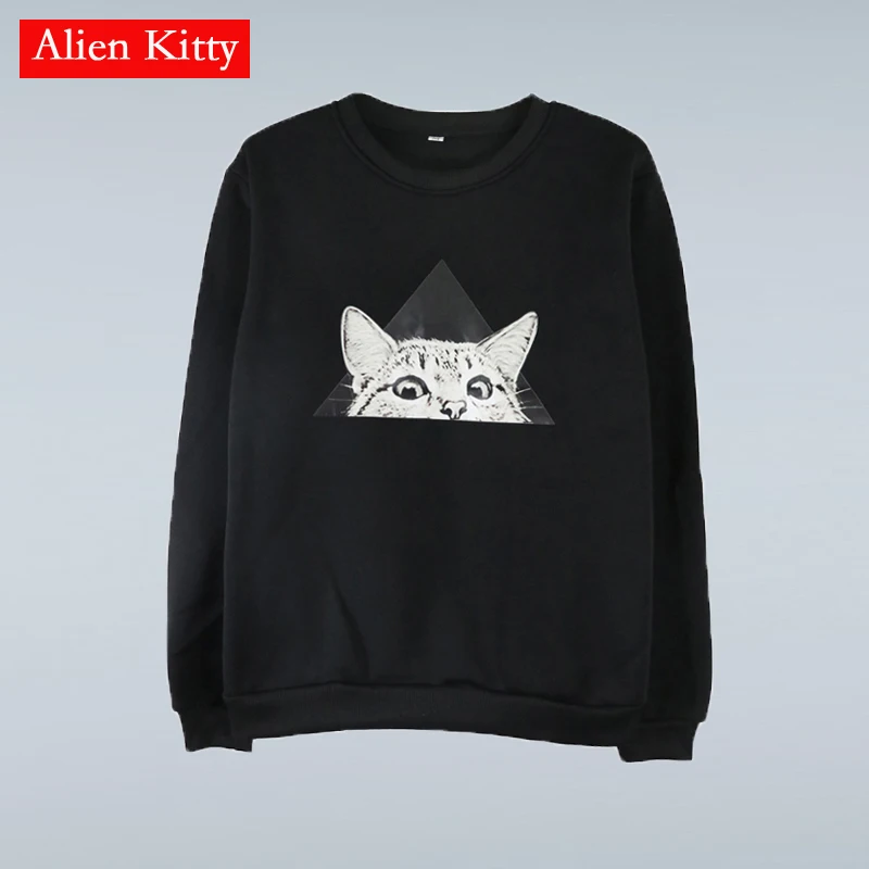 

Толстовка Alien Kitty Женская осенне-зимняя, повседневный свитшот свободного покроя с изображением милого мультяшного кота, 2021