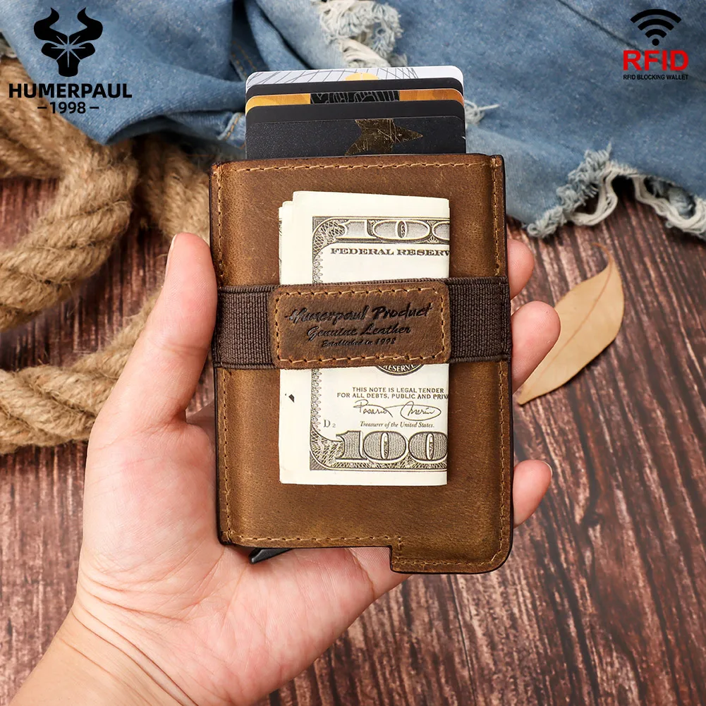 HUMERPUAL Anti-theft ID Credit Card Holder RFID Aluminium Metal Wallets Case Cow Leather Men Pop Up Credit Card Box Porte Carte
HUMERPUAL Anti-theft ID Credit Card Holder RFID Aluminium Metal Wallets Case Cow Leather Men Pop Up Credit Card Box Porte Carte