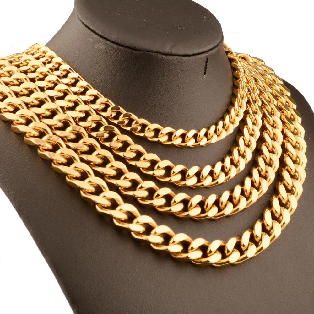 Men Curb Cuban Necklace Chain Gold Color 316L Stainless Steel Necklaces for Fashion Jewelry 9mm 11mm 13mm 15mm | Украшения и