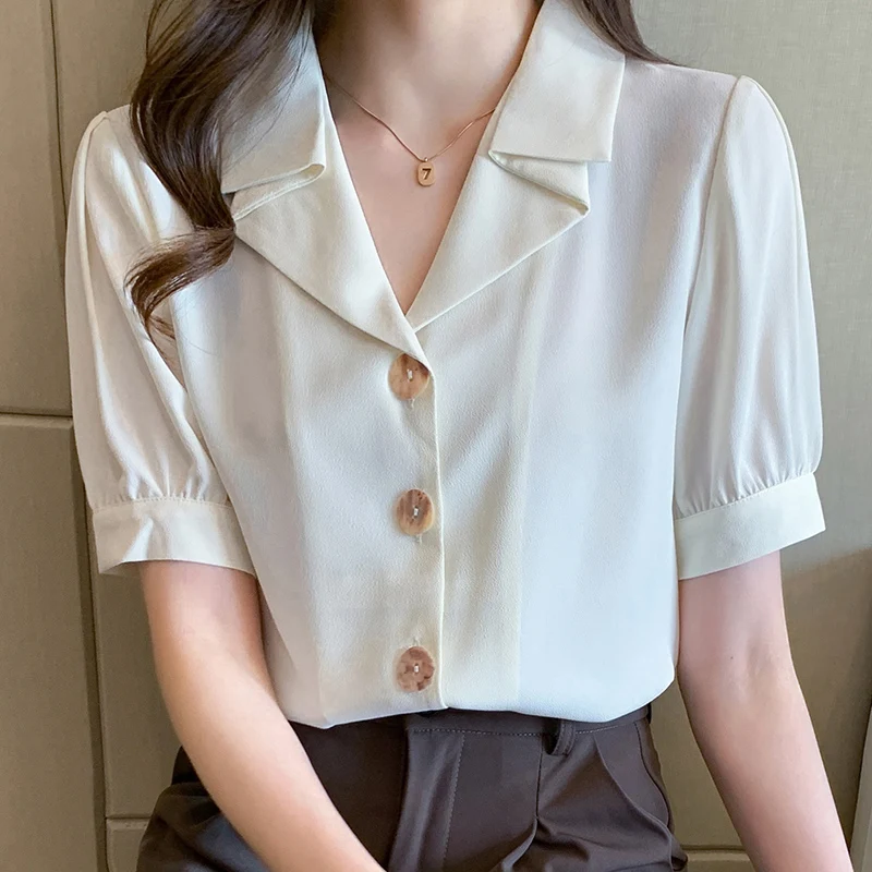 Summer New V-Neck Chiffon Womens Blouses Fashion Short Sleeve Office Ladies Tops Casual Blouse Solid Button Female Shirt Camisas
Summer New V-Neck Chiffon Womens Blouses Fashion Short Sleeve Office Ladies Tops Casual Blouse Solid Button Female Shirt Camisas