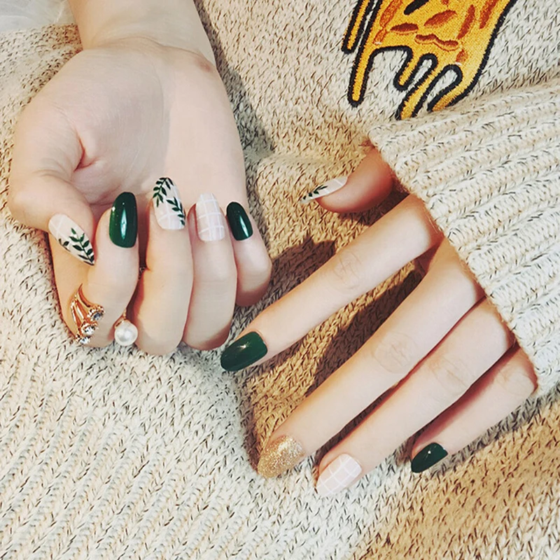 24pcs Round Head Full Nail Tips Tool Artificial Fake Nail Art with Glue Summer Green Leaf Pattern False Nails DIY Design
24pcs Round Head Full Nail Tips Tool Artificial Fake Nail Art with Glue Summer Green Leaf Pattern False Nails DIY Design