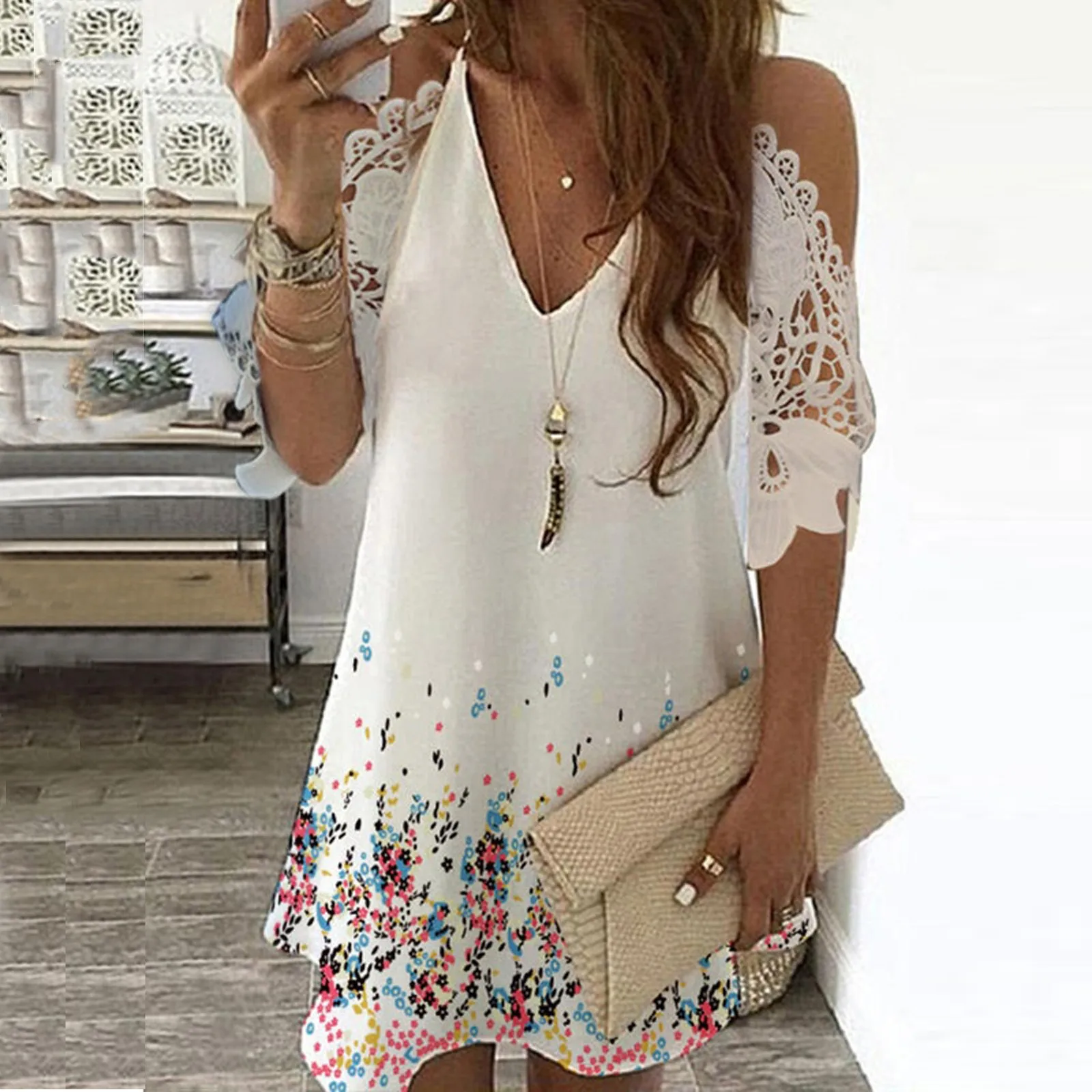 WomenS Fashion Cold Shoulder Lace Hollow Out Half Sleeve Cami Summer Dresses Floral Print Sexy Deep V-Neck Casual Daily Dress
WomenS Fashion Cold Shoulder Lace Hollow Out Half Sleeve Cami Summer Dresses Floral Print Sexy Deep V-Neck Casual Daily Dress