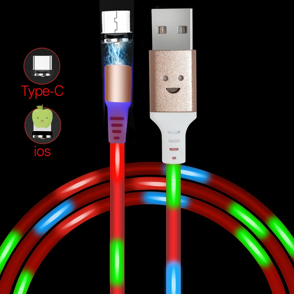 Светодиодный Быстрый Магнитный USB кабель Type C Micro зарядное устройство зарядный
