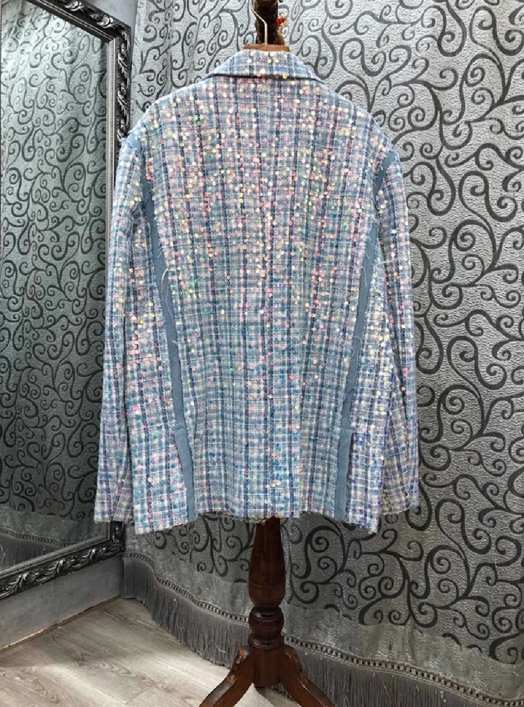 2020 Autumn Winter Fashion Blazer Coat High Quality Wool Women Notched Collar Sequined Deco Long Sleeve Blue Blazer Jacket Coat
2020 Autumn Winter Fashion Blazer Coat High Quality Wool Women Notched Collar Sequined Deco Long Sleeve Blue Blazer Jacket Coat