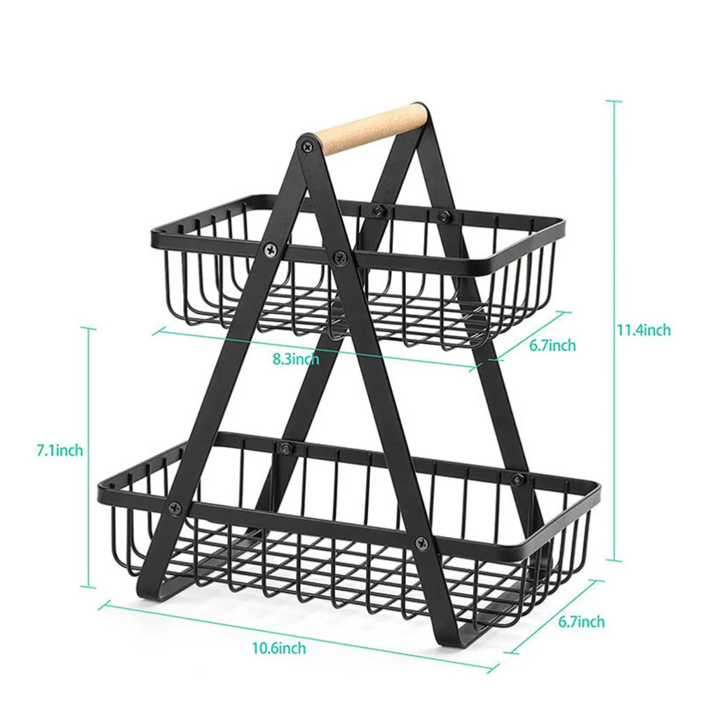 1Pc Double-layer Kitchen Drain Basket Fruit Vegetable Storage Basket (Black)