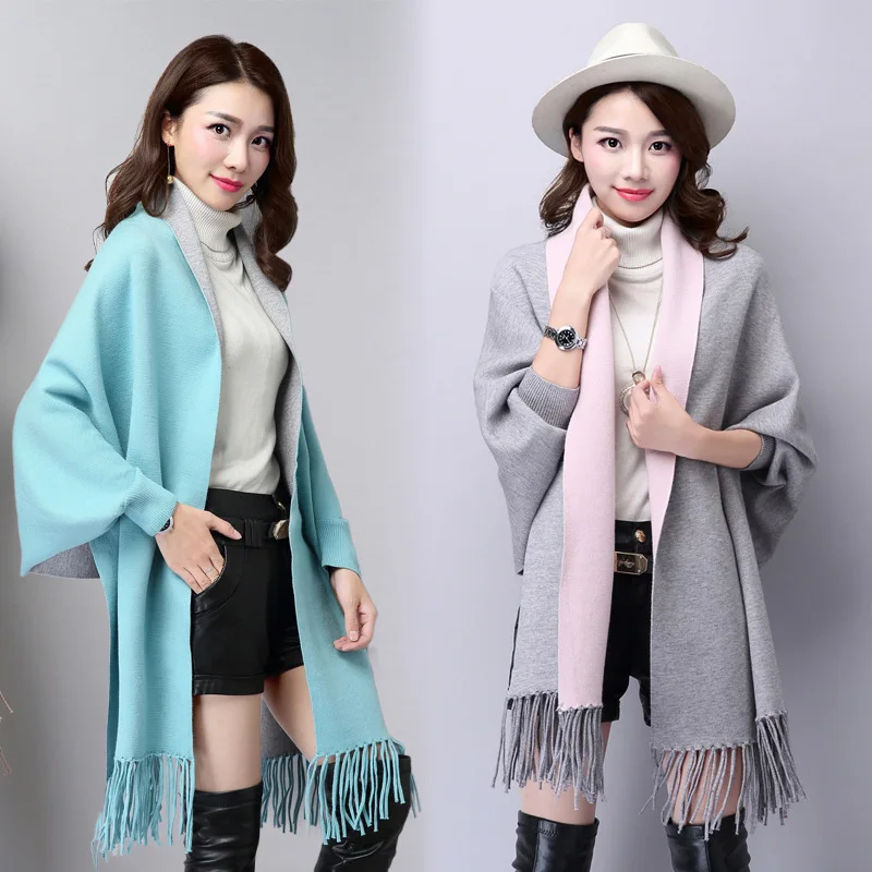 Women Cardigan Sweater Fashion Cashmere Shawl Lady Pretty Bat Sleeve Cape Coat Double-sided Tassel Thick Cloaks Wraps
Women Cardigan Sweater Fashion Cashmere Shawl Lady Pretty Bat Sleeve Cape Coat Double-sided Tassel Thick Cloaks Wraps