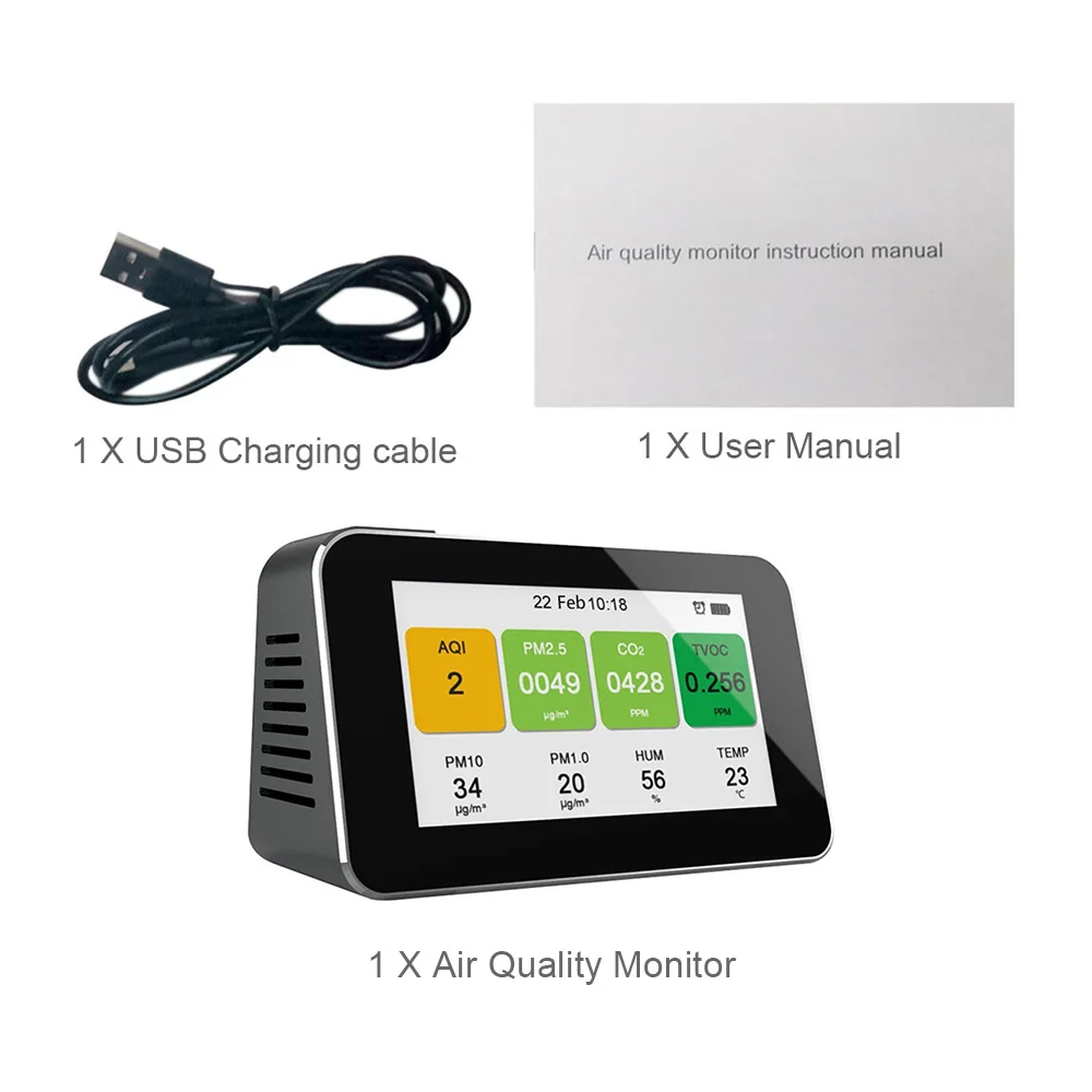 Air Quality Monitor Air Pollution Meter Micro-dust Detector LCD Screen Formaldehyde Analyzer For PM2.5 PM10 PM1.0 CO2 TVOC AQI
Air Quality Monitor Air Pollution Meter Micro-dust Detector LCD Screen Formaldehyde Analyzer For PM2.5 PM10 PM1.0 CO2 TVOC AQI