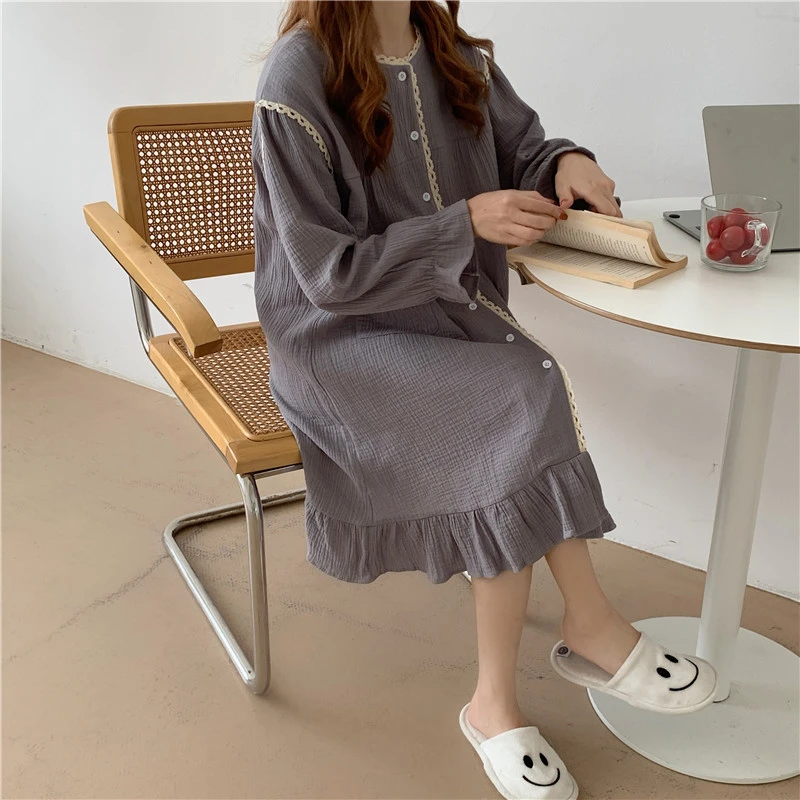 Nightdress long-sleeve Korean style ins pure color sleepwear lace cute sweet bathrobe home service female autumn pijamas women
Nightdress long-sleeve Korean style ins pure color sleepwear lace cute sweet bathrobe home service female autumn pijamas women