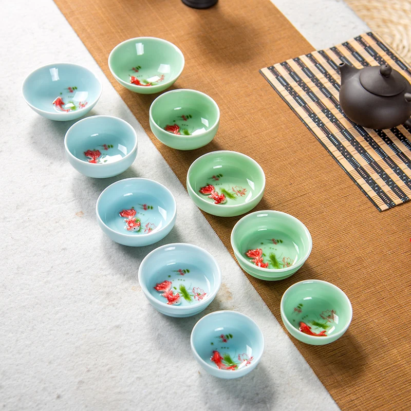 

1Pcs Chinese Tea Cup Porcelain Celadon Fish Teacup Set Teapot Drinkware Ceramic China Kung Fu Tea Set Ceramic Cup Chinese Gift