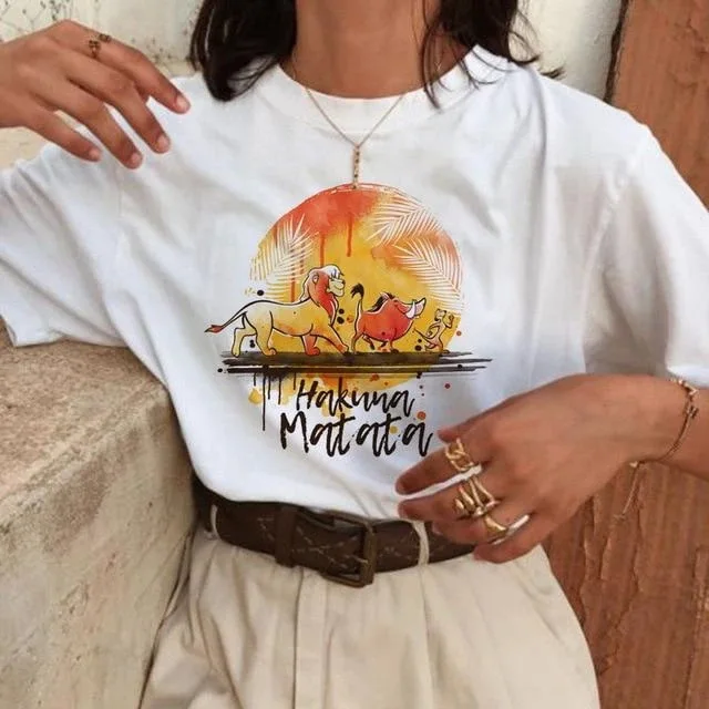 The Lion King Women Summer T Shirt Disney Cartoons Print Hakuna Matata White Loose Cartoon Tshirt Harajuku Tops Streetwear
The Lion King Women Summer T Shirt Disney Cartoons Print Hakuna Matata White Loose Cartoon Tshirt Harajuku Tops Streetwear