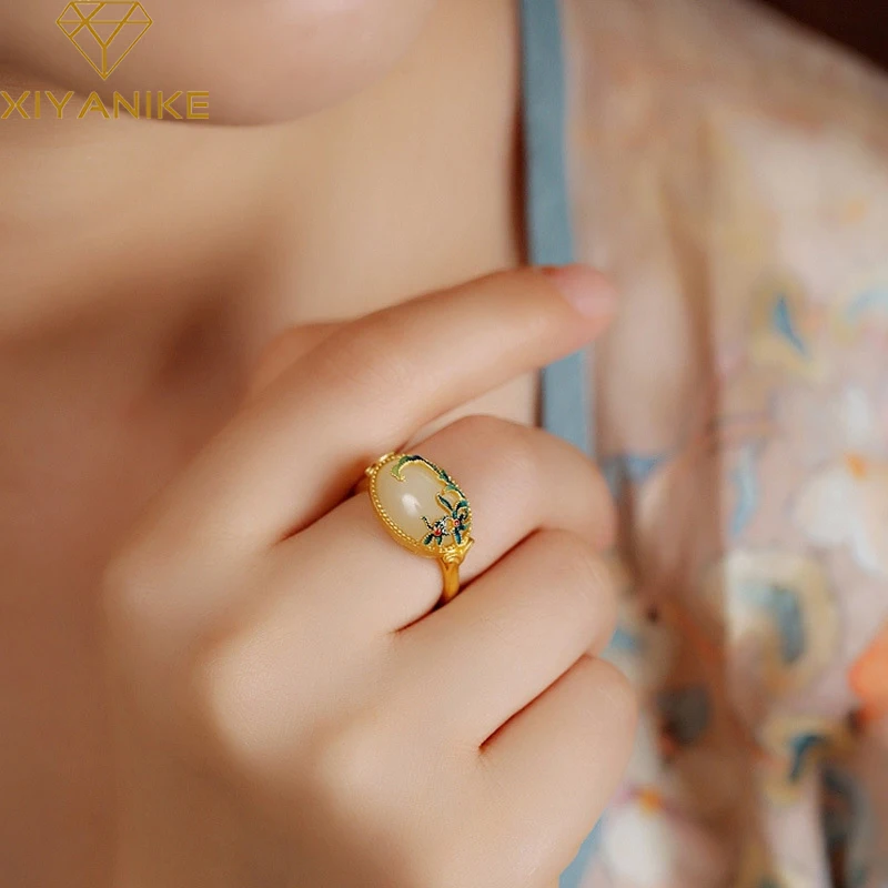 XIYANIKE Silver Color Newly Charm Jade Inlaid With Gold-rimmed Flowers Rings Exquisite Handmade Women Jewelry Party Gift 
XIYANIKE Silver Color Newly Charm Jade Inlaid With Gold-rimmed Flowers Rings Exquisite Handmade Women Jewelry Party Gift