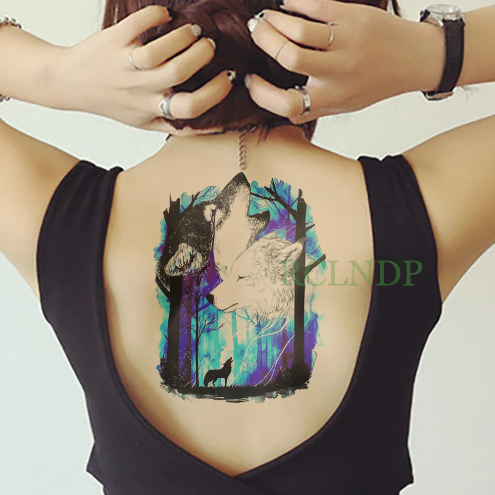 

Водостойкая временная татуировка наклейка вой волка лес Роза цветок поддельный тату флэш тату боди арт назад для женщин мужчин девочек