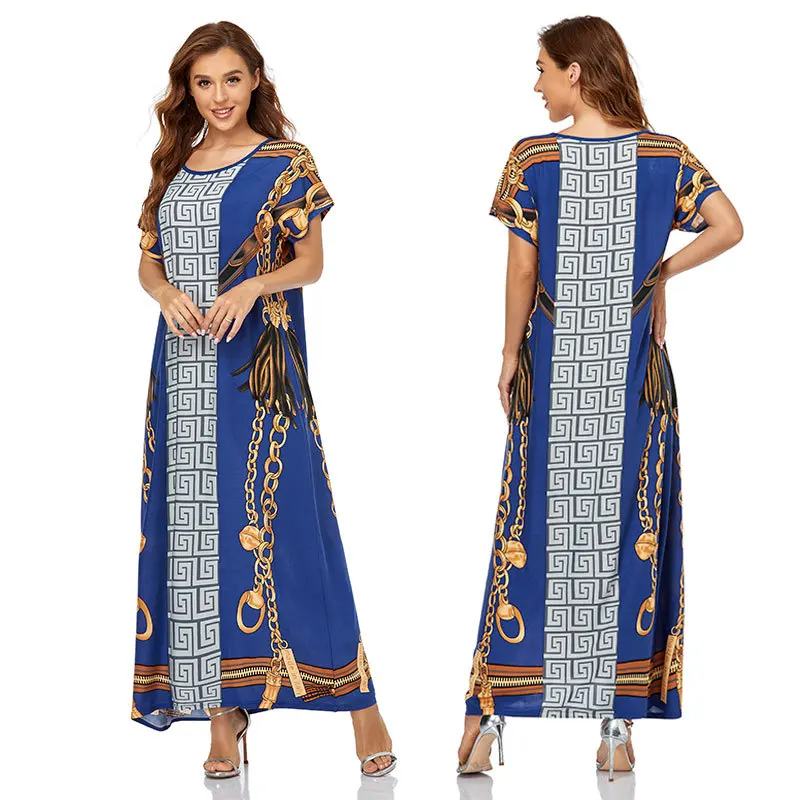 Muslim Women's Blue Printed Dress Islamic Short Sleeve Long Dress Dubai Large Size Loose Tunic Robe
Muslim Women's Blue Printed Dress Islamic Short Sleeve Long Dress Dubai Large Size Loose Tunic Robe