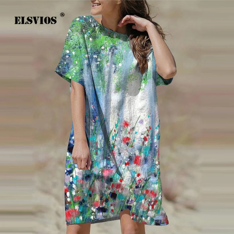 Women Short Sleeve Holiday Printed Vestidos Summer Simple Loose Beach Dresses Spring Elegant Lady Casual Sweet Floral Midi Dress
Women Short Sleeve Holiday Printed Vestidos Summer Simple Loose Beach Dresses Spring Elegant Lady Casual Sweet Floral Midi Dress