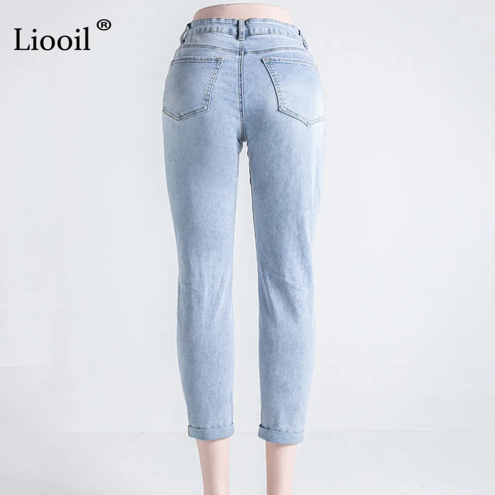 Liooil светло-голубые джинсовые брюки светильник женщин 2021 средняя талия с