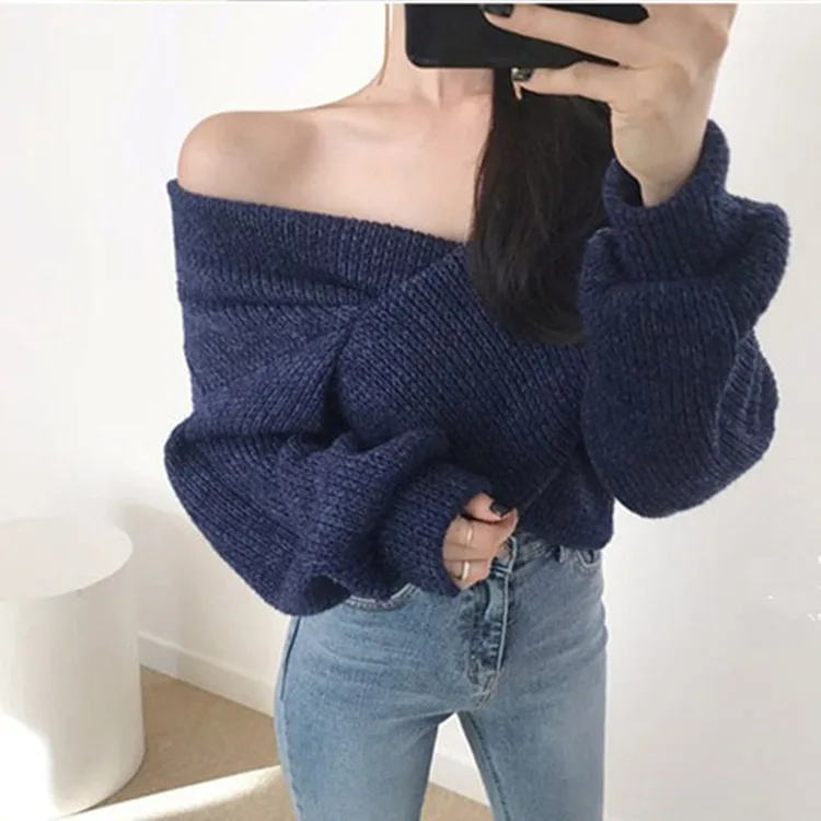 Korean Style new 2021 Women's Sexy Long Sleeve Off Shoulder Loose Cable Knit Pullover Sweater
Korean Style new 2021 Women's Sexy Long Sleeve Off Shoulder Loose Cable Knit Pullover Sweater