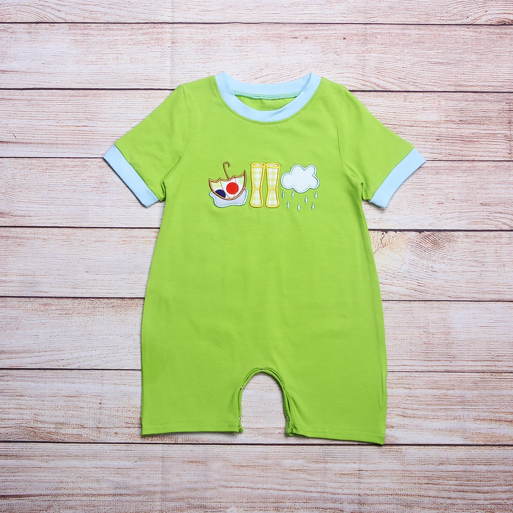 Summer Clothes Boy Blue Cuffs Green Short Sleeve Umbrella Rain Boots Embroidered Pattern Toddler Romper
Summer Clothes Boy Blue Cuffs Green Short Sleeve Umbrella Rain Boots Embroidered Pattern Toddler Romper