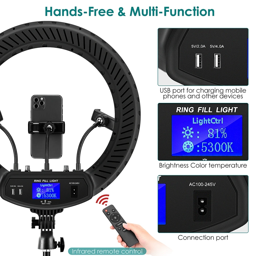 18 inch Dimmable LED Selfie Ring Light Phone Camera Led Ring Lamp With Tripod For Makeup Video Live Aro De Luz Para Tik Tok
18 inch Dimmable LED Selfie Ring Light Phone Camera Led Ring Lamp With Tripod For Makeup Video Live Aro De Luz Para Tik Tok
