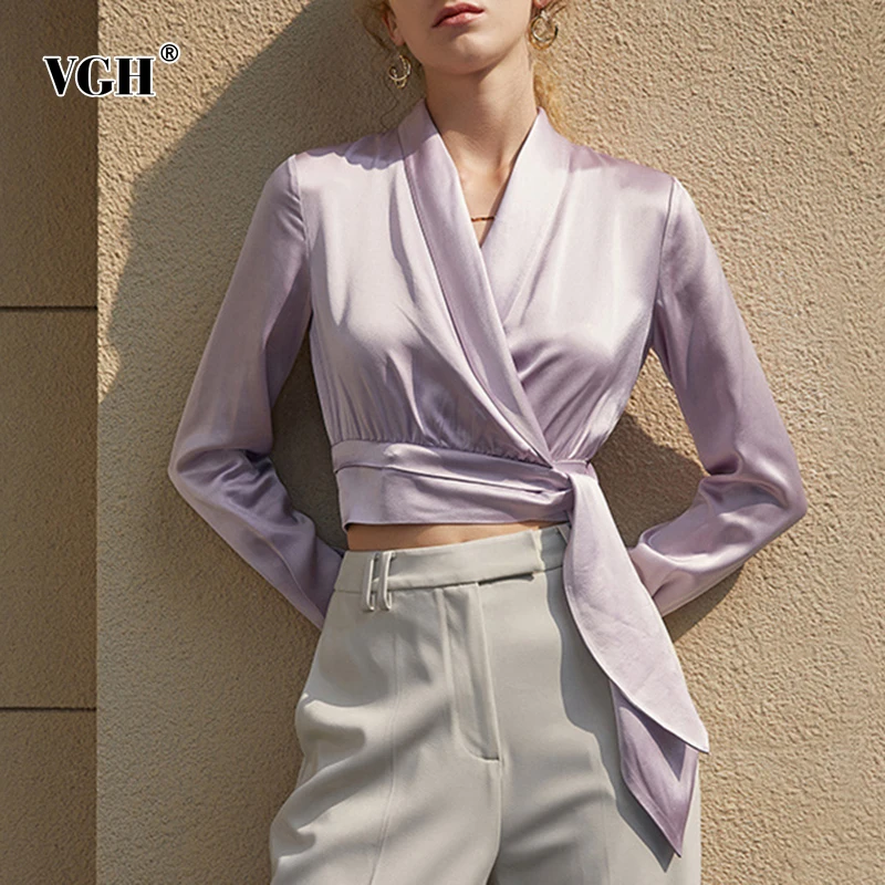 VGH Elegant Short Solid Shirt For Women V Neck Long Sleeve Side Lace Up Casual Blouse Female Fashion New Clothing 2021 Autumn 
VGH Elegant Short Solid Shirt For Women V Neck Long Sleeve Side Lace Up Casual Blouse Female Fashion New Clothing 2021 Autumn