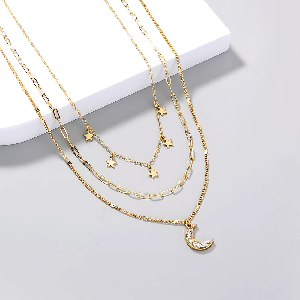 Zircons Inlay Moon Pendant Layered Necklace for Women Stars Clavicle Chain Trendy Jewelry Party Wedding Accessories Wholesale
Zircons Inlay Moon Pendant Layered Necklace for Women Stars Clavicle Chain Trendy Jewelry Party Wedding Accessories Wholesale