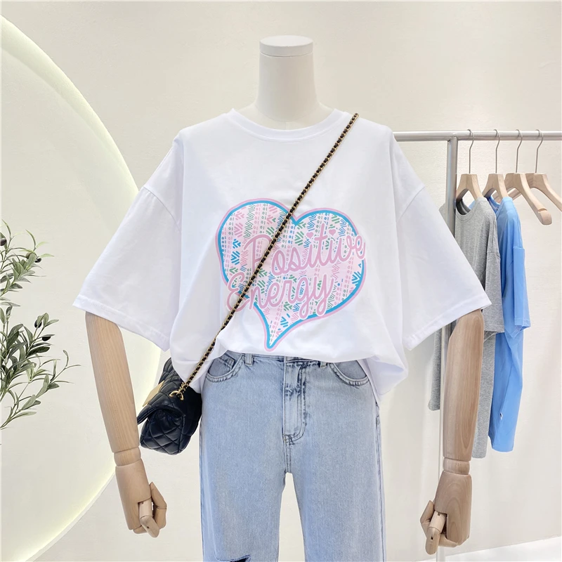 Letter Heart Printed Short-Sleeved T-shirt for Women 2021 Summer New Versatile Cotton Tshirt Loose Casual Oversized Pullover Top
Letter Heart Printed Short-Sleeved T-shirt for Women 2021 Summer New Versatile Cotton Tshirt Loose Casual Oversized Pullover Top