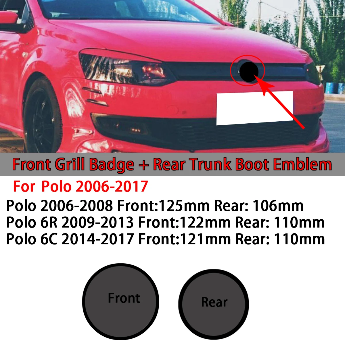2PC Gloss Black Front Grill Badge + Rear Trunk Lid Emblem Logo for Polo 2006-2018
2PC Gloss Black Front Grill Badge + Rear Trunk Lid Emblem Logo for Polo 2006-2018