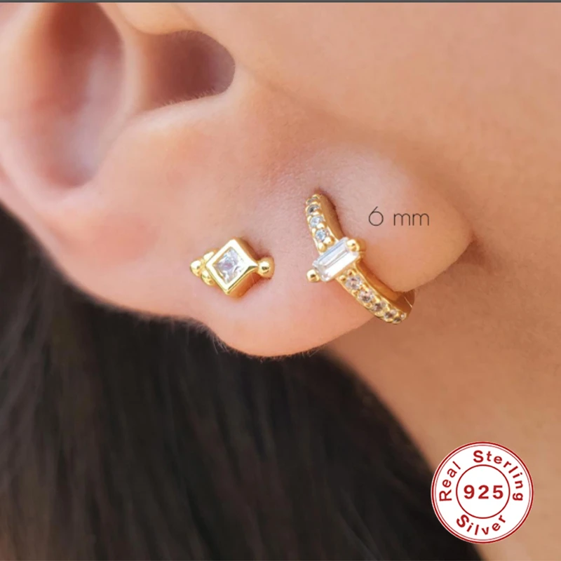 Boako S925 Sterling Silver Cartilage Stud Earring Rectangular Zircon Earrings Pendientes orecchini Fine Jewerly For Woman Ladies
Boako S925 Sterling Silver Cartilage Stud Earring Rectangular Zircon Earrings Pendientes orecchini Fine Jewerly For Woman Ladies