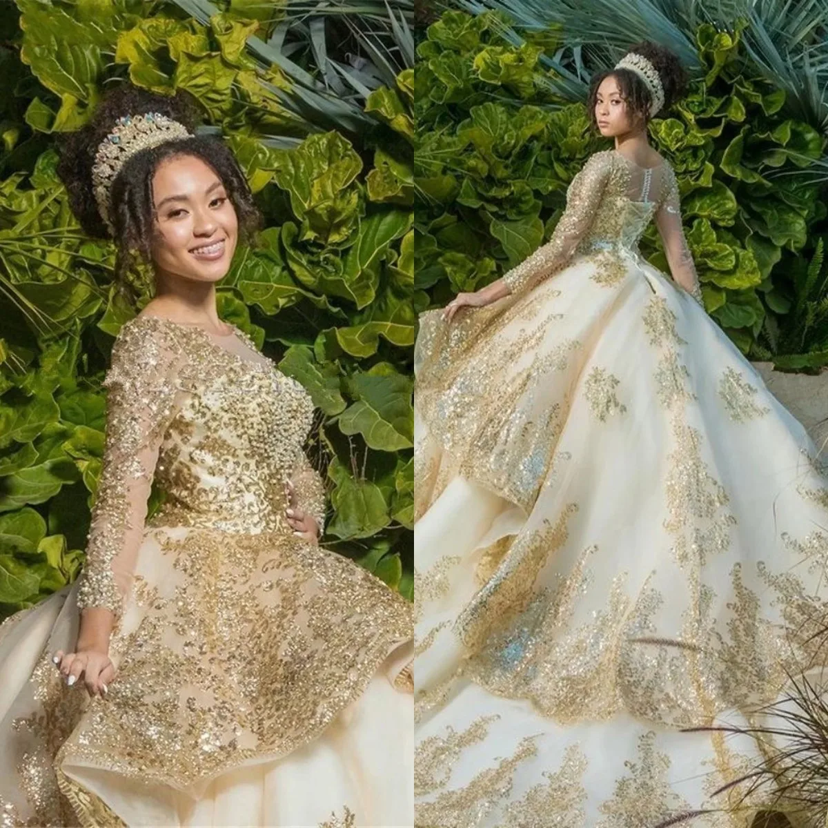 Gorgeous Long Sleeve Quinceanera Dresses Sequined Sheer Neck Lace Appliqued Prom Gowns Tulle Tiered Sweet 15 Masquerade Dress 
Gorgeous Long Sleeve Quinceanera Dresses Sequined Sheer Neck Lace Appliqued Prom Gowns Tulle Tiered Sweet 15 Masquerade Dress