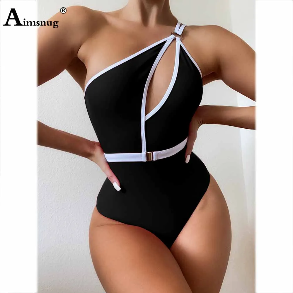 

Women High Waist Swimwear Hawaii 2021 Patchwork One Piece Swimsuit Monokini Bathing Suit Femme Sexy Irregular Onesie Beachwear