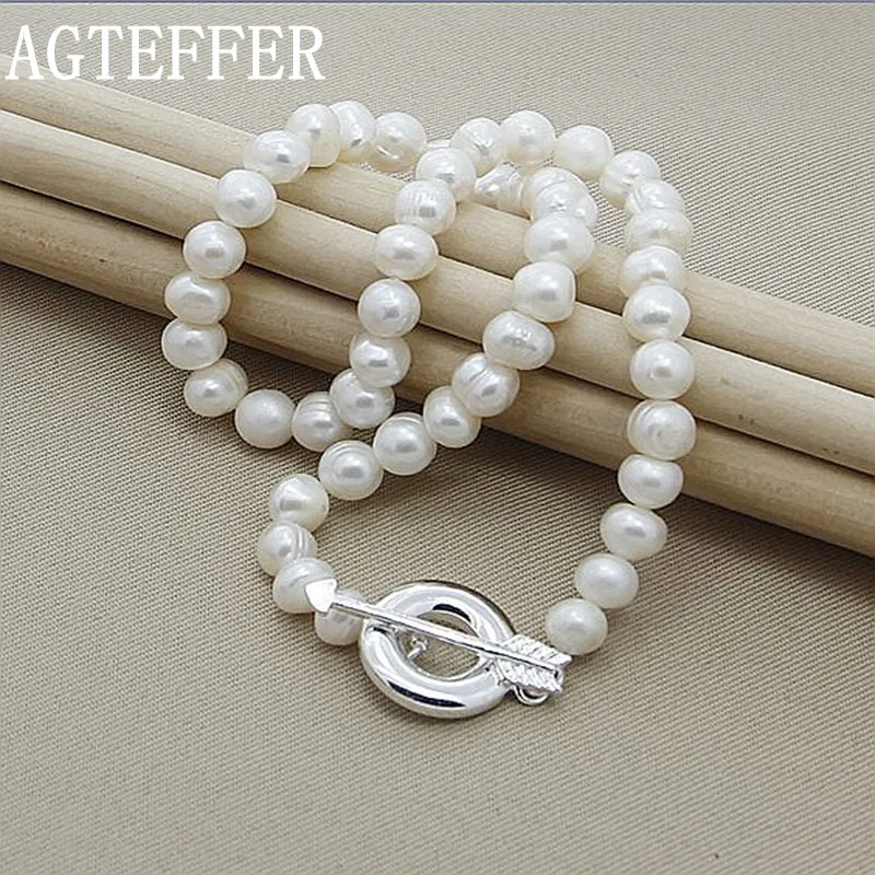 AGTEFFER 8mm Natural Pearl Beads Necklace 925 Sterling Silver Arrow For Women Wedding Engagement Fashion Jewelry
AGTEFFER 8mm Natural Pearl Beads Necklace 925 Sterling Silver Arrow For Women Wedding Engagement Fashion Jewelry