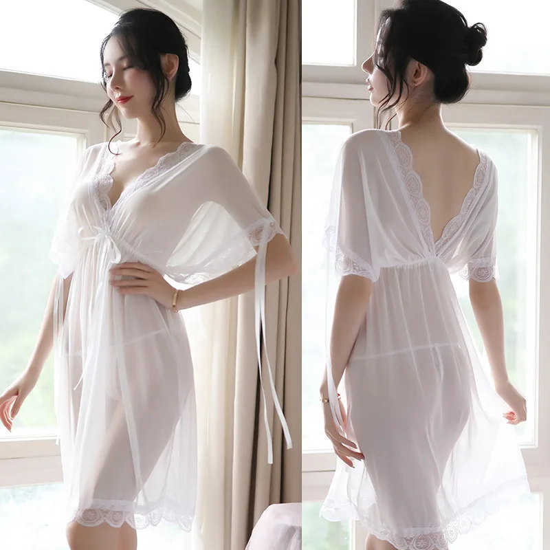 Loose Evening Wear Sexy Night Gowns with Thong Women Sleepwear Backless Mesh Lace Fabric Wedding Use Young Girl Nightdress
Loose Evening Wear Sexy Night Gowns with Thong Women Sleepwear Backless Mesh Lace Fabric Wedding Use Young Girl Nightdress