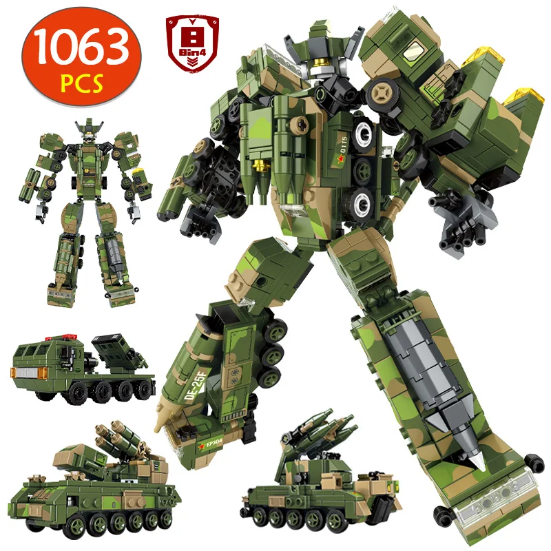 1063pcs 8 Change 4 City Military Deformation Robot Warrior Building Blocks Technical Weapon Tank Bricks Toys For Kids Gifts
1063pcs 8 Change 4 City Military Deformation Robot Warrior Building Blocks Technical Weapon Tank Bricks Toys For Kids Gifts