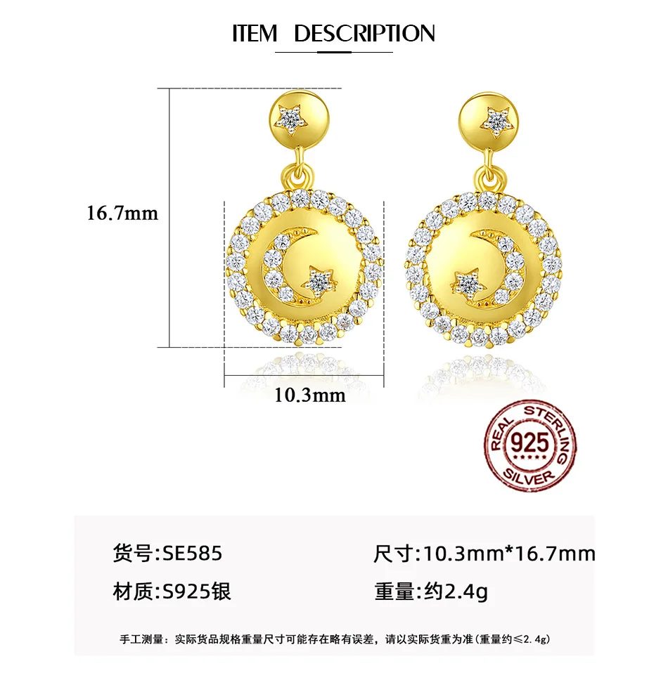 Knobspin 100% 925 Sterling Silver 2021 Fashion Golden Stars Moon Inlaid With High Carbon Diamond For Women Earrings Fine Jewelry
Knobspin 100% 925 Sterling Silver 2021 Fashion Golden Stars Moon Inlaid With High Carbon Diamond For Women Earrings Fine Jewelry