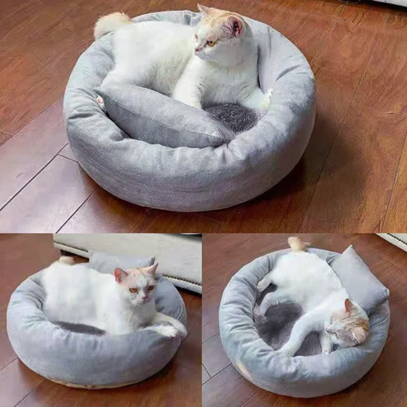 Мягкая Плюшевая теплая кровать круглой формы для собак и кошек Лежанка с