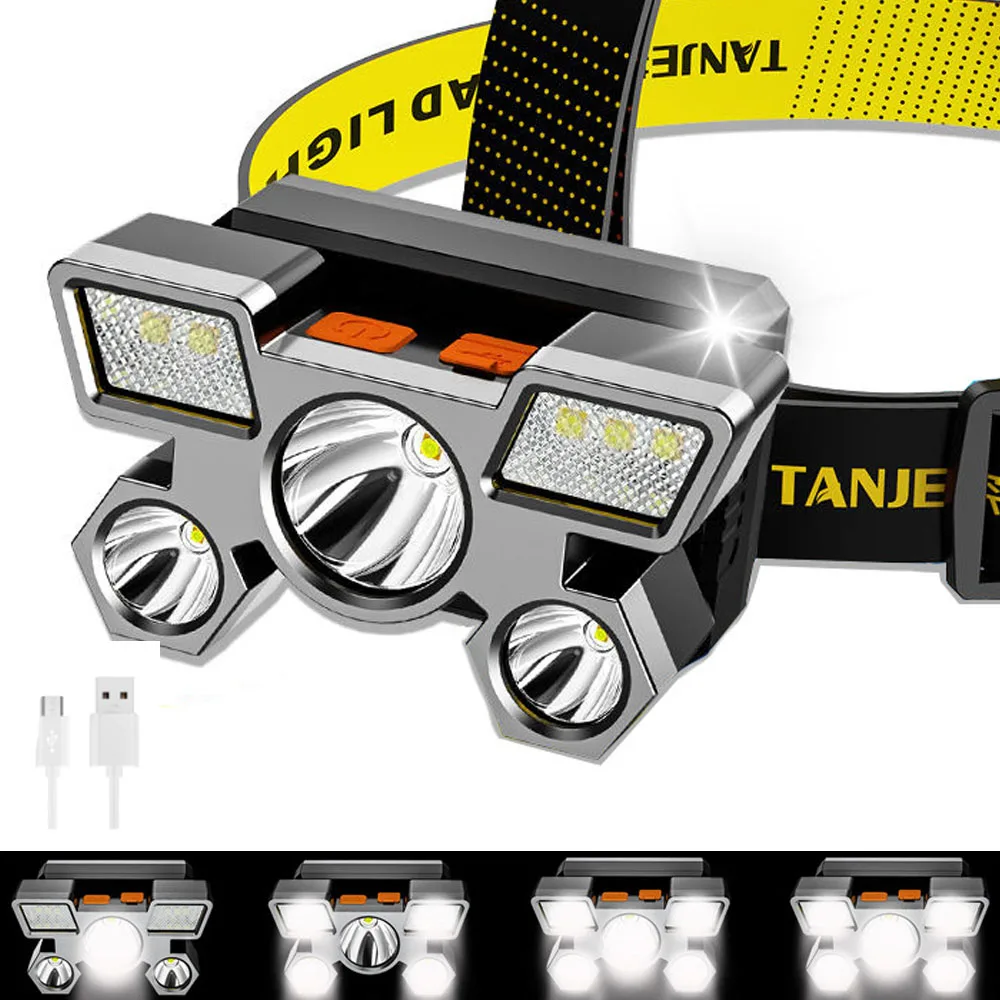 2x мощный 5LED налобный фонарь USB Перезаряжаемые Охота Головной светильник