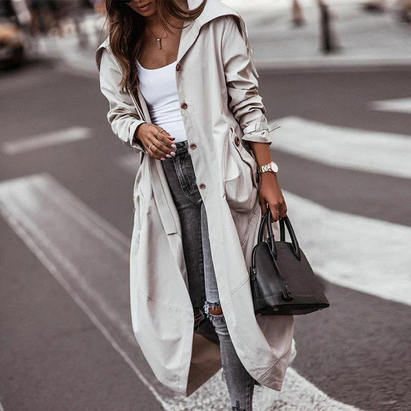 Autumn Winter Fashion Ladies Pure Color Long Windbreaker Elegant big Lapel Button Long Sleeve Jacket Ladies Loose Windbreaker
Autumn Winter Fashion Ladies Pure Color Long Windbreaker Elegant big Lapel Button Long Sleeve Jacket Ladies Loose Windbreaker