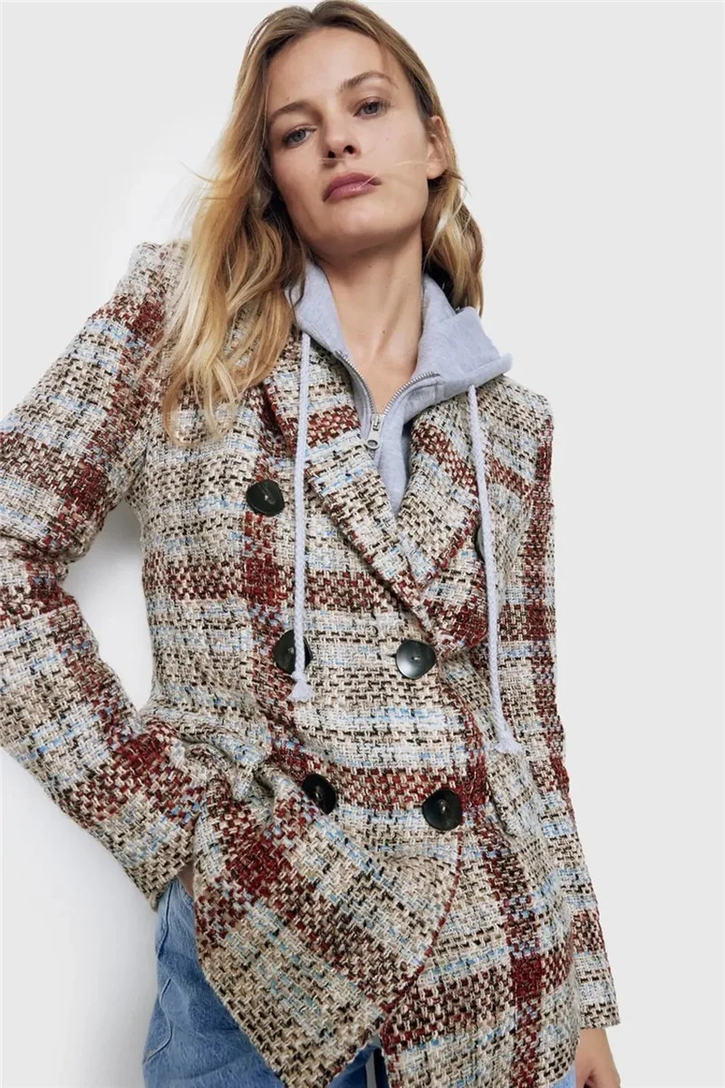 Твидовый клетчатый Блейзер, Женский винтажный Повседневный Блейзер, пальто 2021, двубортный Универсальный офисный костюм для поездок
Твидовый клетчатый Блейзер, Женский винтажный Повседневный Блейзер, пальто 2021, двубортный Универсальный офисный костюм для поездок