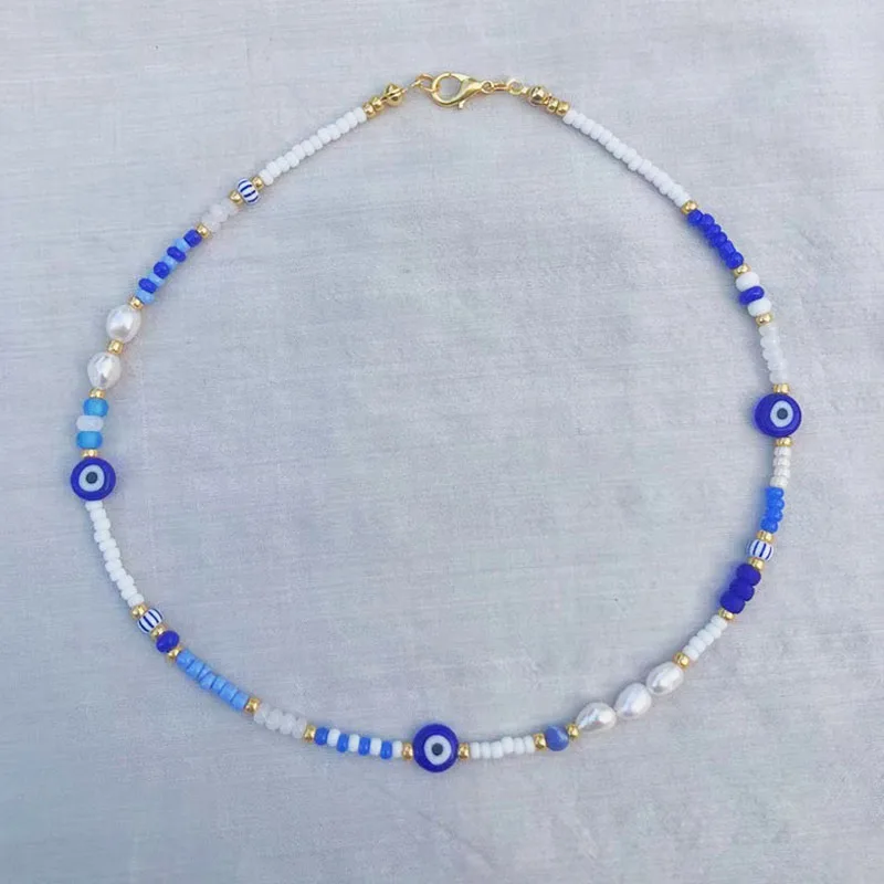 Handmade blue beads white beads beaded necklace women natural pearl neck accessories bohemian fashion eye beads mix and match
Handmade blue beads white beads beaded necklace women natural pearl neck accessories bohemian fashion eye beads mix and match