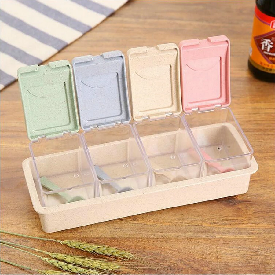 Контейнер для приправ из пшеничной соломы с 4 отделениями 
Контейнер для приправ из пшеничной соломы с 4 отделениями