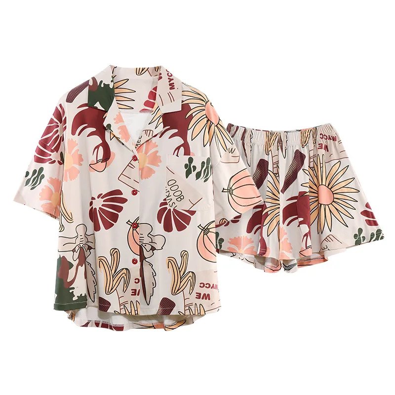 Pajamas Female Summer Pattern Shirt Leisure Short-sleeved Leisurewear Chemise De Nuit Femme Robe De Nuit Nuisette Femme
Pajamas Female Summer Pattern Shirt Leisure Short-sleeved Leisurewear Chemise De Nuit Femme Robe De Nuit Nuisette Femme
