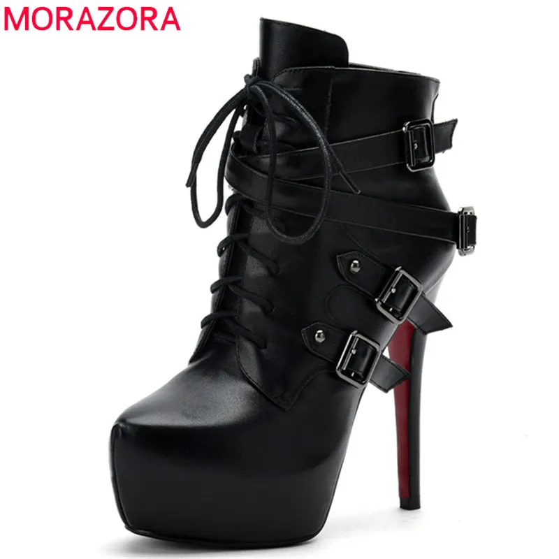 MORAZORA 2021 new fashion sexy high heels platform boots women genuine leather shoes buckle zip punk ankle boots for women
MORAZORA 2021 new fashion sexy high heels platform boots women genuine leather shoes buckle zip punk ankle boots for women