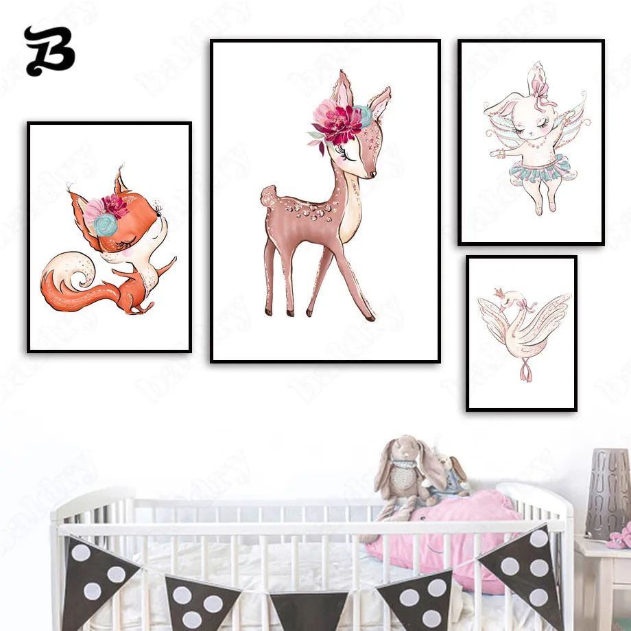 Canvas Painting Cute Animals Nursery Deer Fox Rabbit Swan Flower Wall Art Cartoon Posters and Prints for Baby Kids Room Decor
Canvas Painting Cute Animals Nursery Deer Fox Rabbit Swan Flower Wall Art Cartoon Posters and Prints for Baby Kids Room Decor
