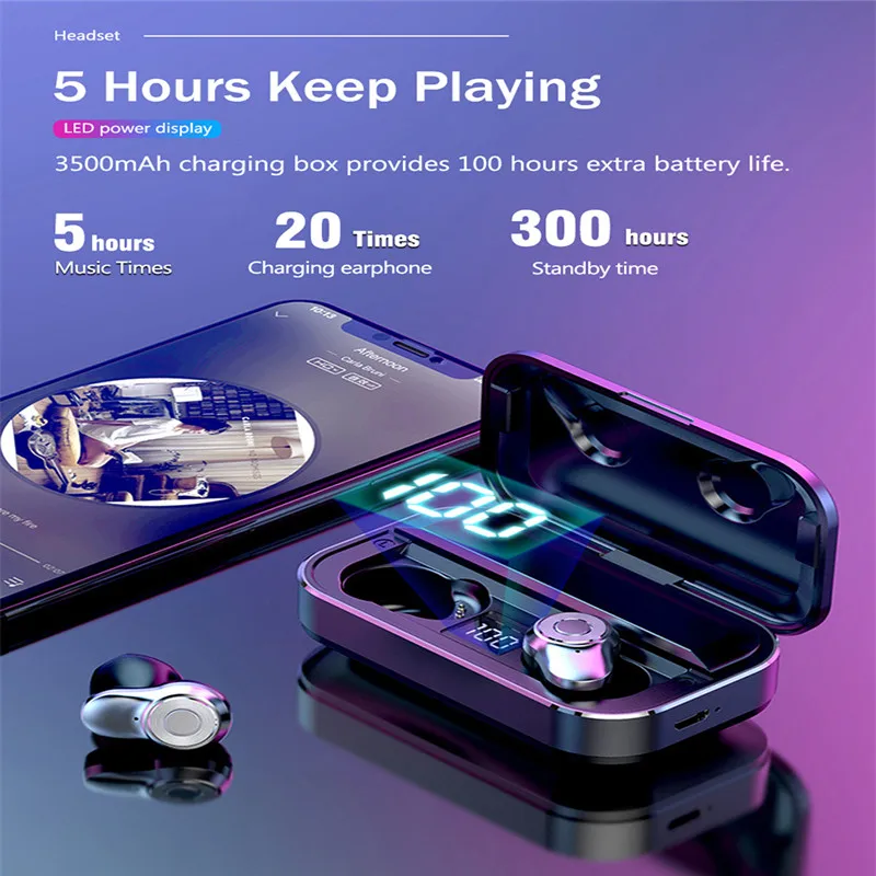 Bluetooth Earphones 5.0 Noise reduction Wireless Headphones Sport Touch Earbuds With Charge Box 3500 mAh Battery For Smart Phone |