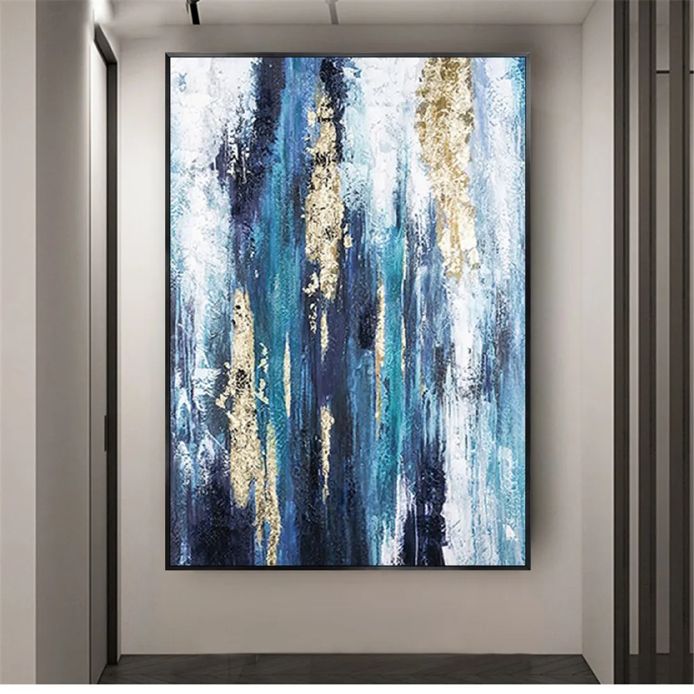 Hand-painted Oil Painting Modern blue Golden Colors on Canvas painting Abstract Picture wall painting for home living room Decor
Hand-painted Oil Painting Modern blue Golden Colors on Canvas painting Abstract Picture wall painting for home living room Decor