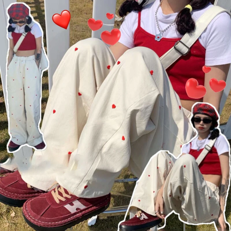 Harajuku Love Printed White Pants Woman High Waist Pants with Pockets Casual Loose Pants Fashion Femme Wide Leg Streetwear
Harajuku Love Printed White Pants Woman High Waist Pants with Pockets Casual Loose Pants Fashion Femme Wide Leg Streetwear