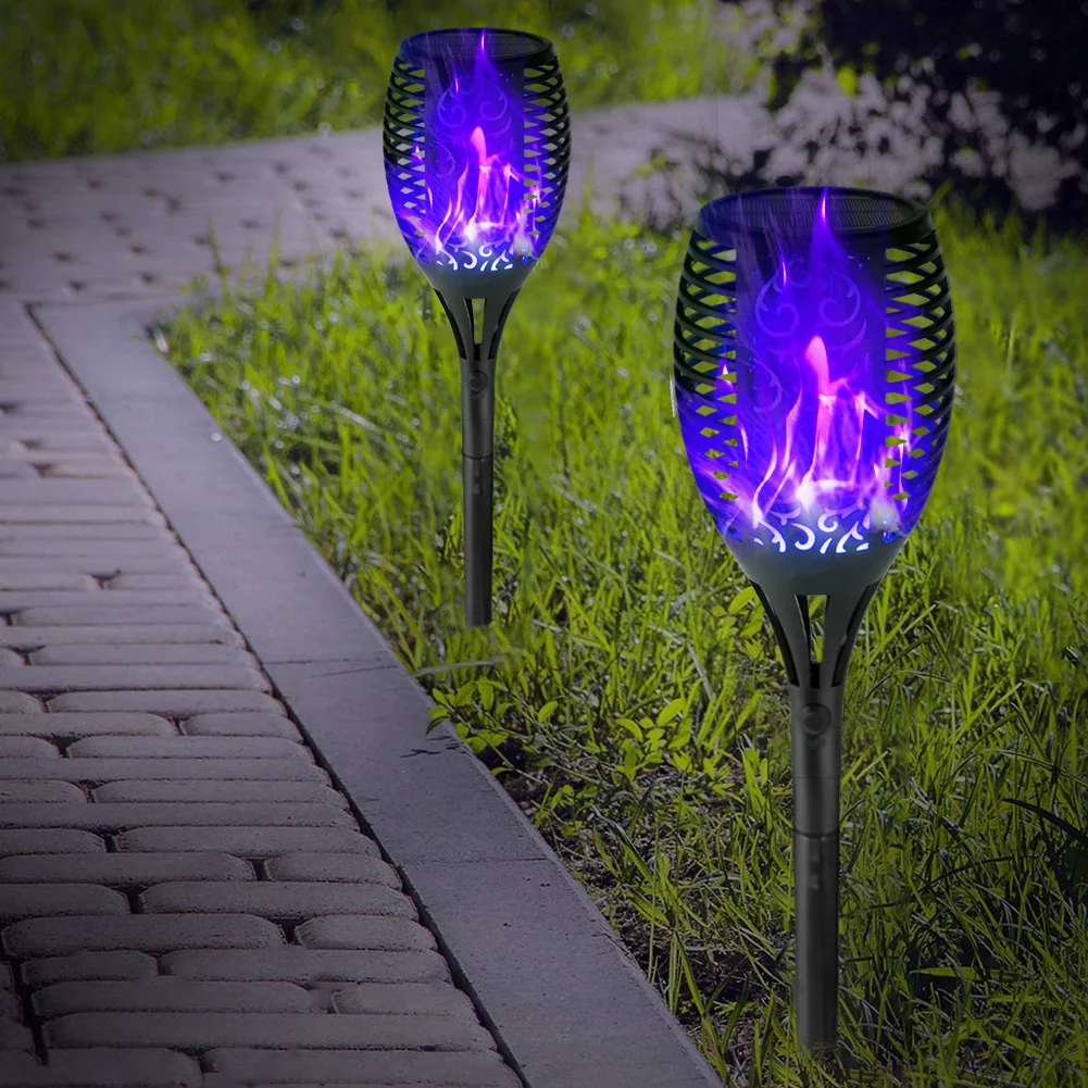 

Светодиодный фонарик на солнечной батарее, водонепроницаемый садовый светильник с мерцающим синим и фиолетовым светом, уличное украшение ...