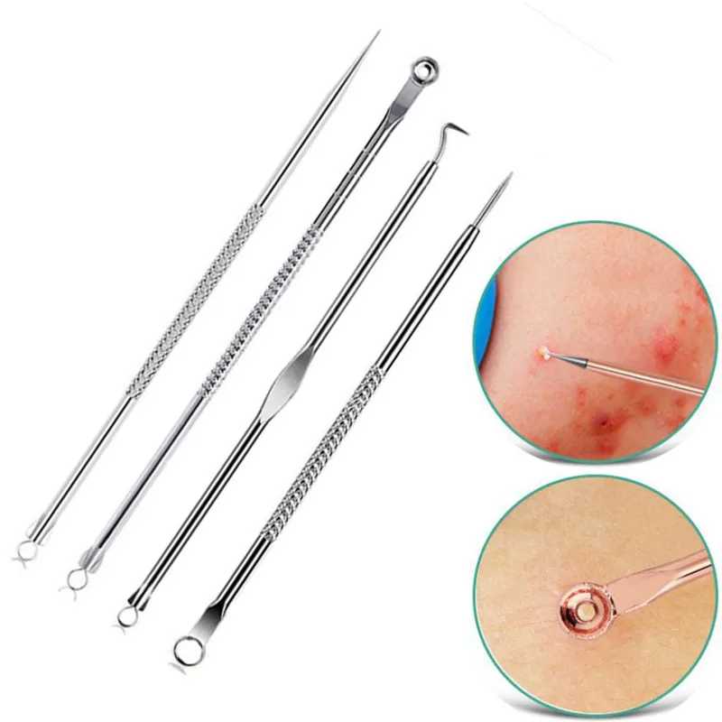 

4pcs/set Blackhead Remover Acne Blackhead Vacuum Comedone Blemish Extractor Pimple Needles Removal Tool Spoon For Face